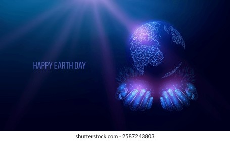 Happy Earth Day concept. Planet Earth on futuristic modern abstract background. Vector illustration.