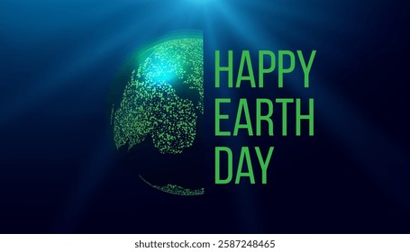 Happy Earth Day concept. Planet Earth on futuristic modern abstract background. Vector illustration.