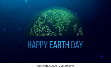 Happy Earth Day concept. Planet Earth on futuristic modern abstract background. Vector illustration.