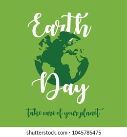Happy Earth Day concept. Save the earth. Green day. Vector illustartion. Globe isolated on blue background.