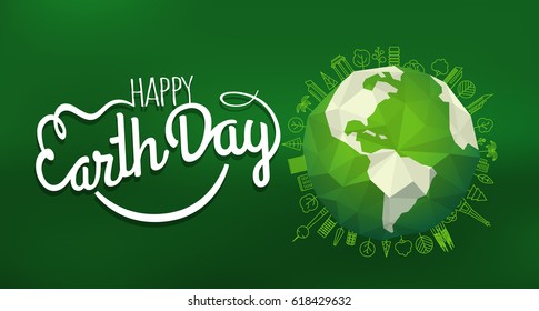 Happy Earth Day Concept. Vector Logo With The Smile On Blur Background