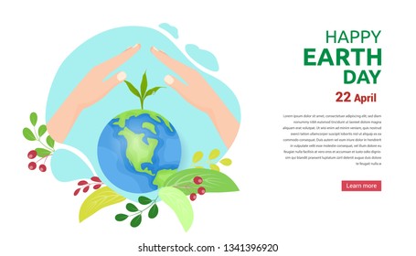 Happy Earth Day Concept for web page, banner, social media. Save the planet, save energy, ecology, world environment day concept. Flat concept vector illustration for web, landing page