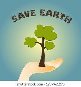 Happy Earth day conceptual vector with hand holding a Tree