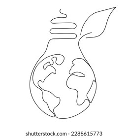 Happy earth day, continuous single line drawing. Earth hour day, vector