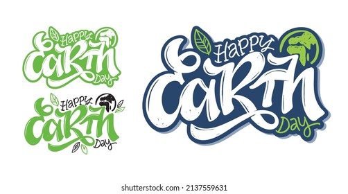 Happy Earth Day - cute hand drawn doodle lettering label. Eco friendly poster.