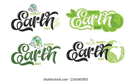 Happy Earth Day - cute hand drawn doodle lettering label. Eco friendly poster.
