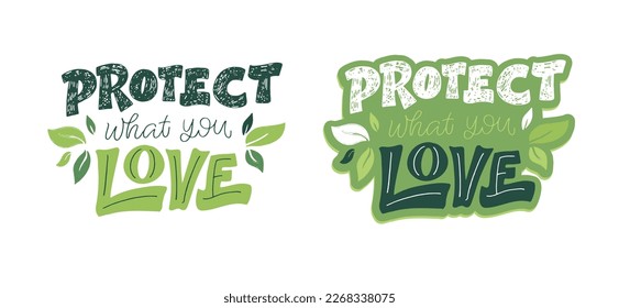 Happy Earth Day - cute hand drawn doodle lettering label. Eco friendly poster. Protect our planer, save planet.