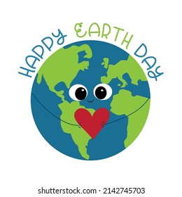 Happy Earth Day - cute Earth with heart. Good for greeting card, poster, banner, label and other decoration.