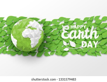  Happy earth day . Ecology concept, Green Earth Origami , paper art style. Vector ,illustration.