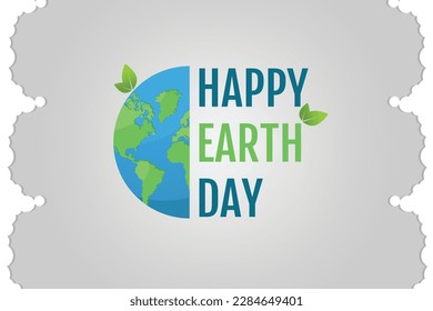 Happy earth day. Ecology concept. Design with globe map drawing and leaves on light brown background. vector. illustration.