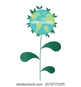 Happy earth day. Ecology concept. Design with globe map drawing and leaves.