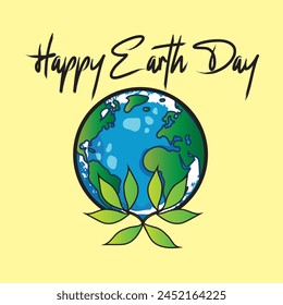 happy earth day environment two leaves branches holding our earth eco-friendly poster