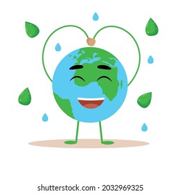 Happy Earth Day. Earth with a funny face. Flat vector illustration