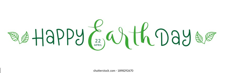 HAPPY EARTH DAY green vector brush calligraphy banner with leaves