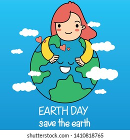 Happy Earth Day greeting card with children. cute cartoon, vector