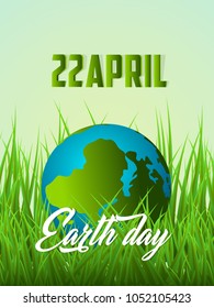 Happy Earth Day hand lettering card, background. Vector illustration with leaves for banner, poster.