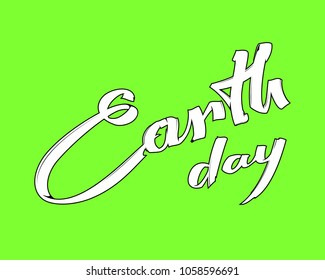Happy Earth Day hand lettering card color background. Vector illustration with leaves text for banner, poster. Pastel shades Earth Day hand lettering banner