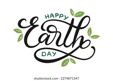 Happy Earth Day hand lettering, vector illustration for Earth Day poster, holiday invitaition, calligraphy on white background 