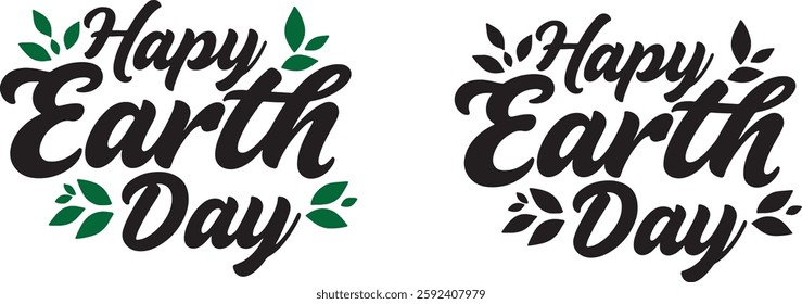 Happy Earth Day hand lettering vector illustration with leaves on white background. Earth day banner, poster. Earth Day environmental and Eco activism vector