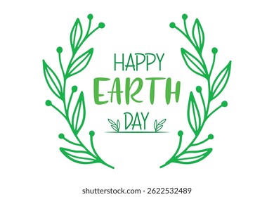 Happy Earth Day hand lettering vector illustration with leaves on white background. Earth day banner, poster. Earth Day environmental and Eco activism vector template design.