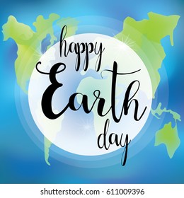 Happy Earth Day hand lettering.  Vector illustration with the words EPS 10