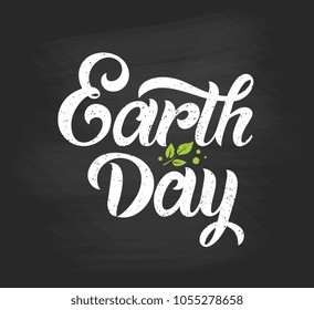 Happy Earth Day handwritten lettering
 on a black background. Happy Earth Day  typography vector design for greeting cards and poster. Design template celebration. Vector illustration.