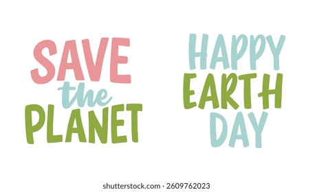 Happy Earth Day handwritten lettering text logo. Typography calligraphic design for greeting cards and poster template celebration. Vector illustration