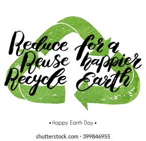"Happy Earth Day" handwritten lettering. Vector design with handdrawn watercolor decoration. Template for your design, website, printing etc.