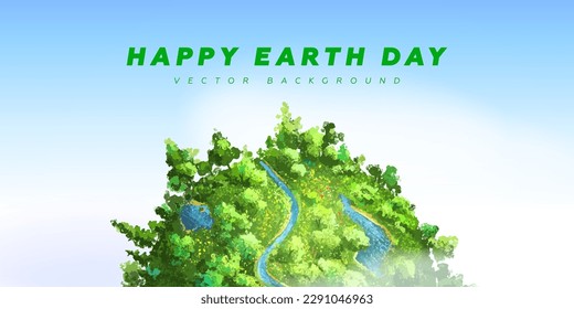 Happy earth day horizontal background. Earth globe with splashes in watercolor style art. Concept design for banner, poster, greeting card. Vector illustration