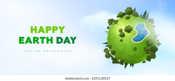 Happy earth day horizontal background with earth globe. Concept design for banner, poster, greeting card. Vector illustration