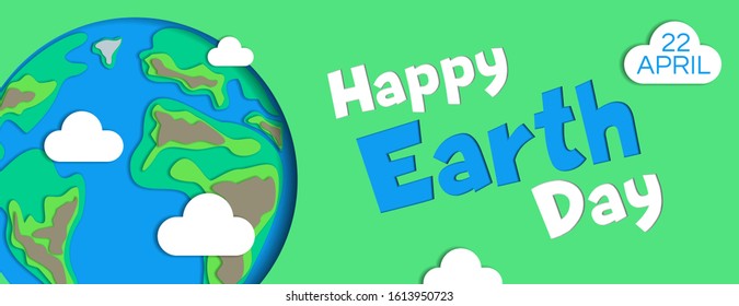 happy earth day horizontal banner card design paper cut style illustration