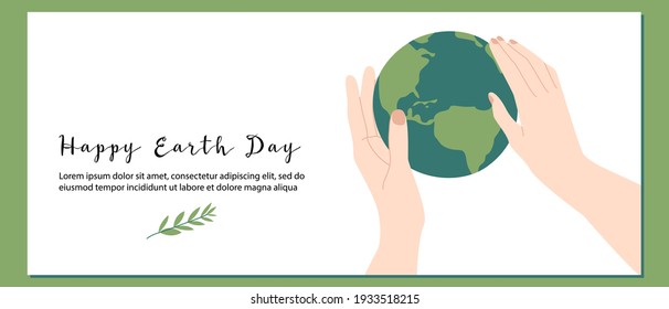 Feliz Día de la Tierra, Hora de la Tierra, celebración de la seguridad ambiental. Las manos sostienen nuestro planeta suavemente. Ilustración de dibujos animados planos vectores. Perfecto para página de inicio, diseño de banners, web