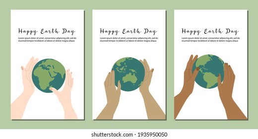 Happy Earth Day, Earth Hour, environment safety celebration. Hands hold our planet gently. Vector flat cartoon illustration. Perfect for landing page, banner design, web