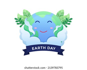 Happy earth day illustration with cute earth design with floral element. Can be used for banner, poster, animation, book, web, etc