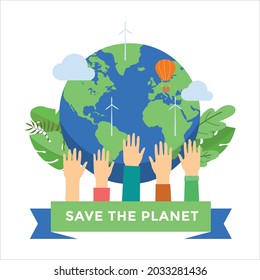 Happy earth day illustration with five hands graphic