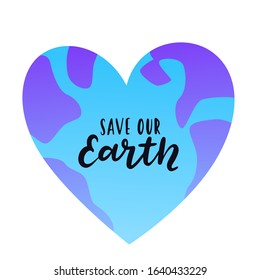 Happy Earth Day International Holiday. Save Nature of Our Healthy Green Planet Watering and Caring, Energy, Ecology Support. Flat Vector Illustration with hand written lettering