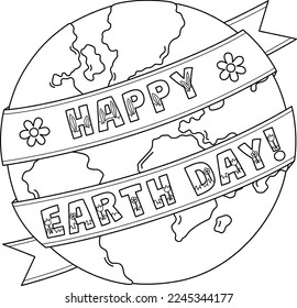 Happy Earth Day Isolated Coloring Page for Kids