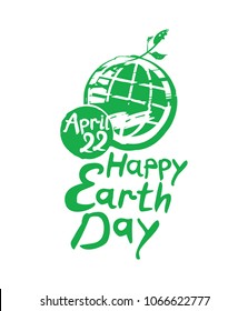 Happy Earth Day isolated vector template. 22 April. Planet and handwritten font. Vector illustration.