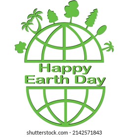 Happy earth day , Line Art doodle , Isolated vector 