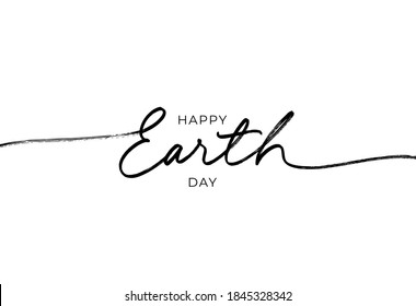 Happy Earth day line style calligraphy. Modern vector holiday lettering. Earth Day typography design with swooshes for greeting cards and poster. Environmental and eco activism concept