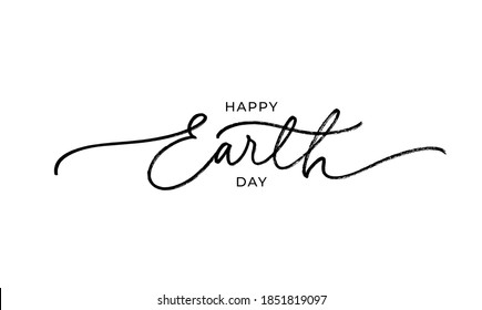 Happy Earth day line style calligraphy. Modern vector holiday lettering. Earth Day typography design with swooshes for greeting cards and poster. Environmental and eco activism concept