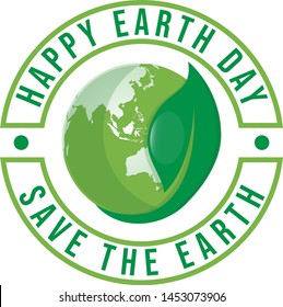 Happy Earth Day logo design.Save earth logo.Earth globe symbol wrapped in the leafs. Vector Earth Day card
