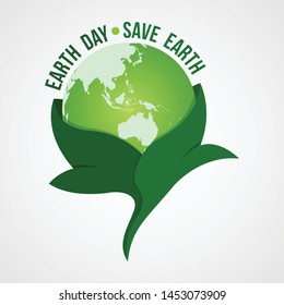Happy Earth Day logo design.Save earth logo.Earth globe symbol wrapped in the leafs. Vector Earth Day card