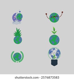 Happy earth day logo type design vector elements icons set illustration.