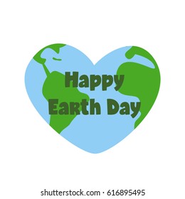 Happy Earth Day. Logotip, emblem, Earth heart shape. Congratulations with the world Day of the Earth. Vector images in cartoon style.