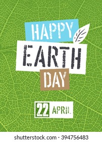 Happy Earth Day Logotype. On green leaf veins texture