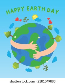 Happy Earth Day. love our earth, Hands hug earth illustration