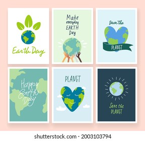 Happy Earth Day!
Make an everyday earth day. Vector eco illustrations for social banner, poster or card on the theme of saving the planet, human hands protect our earth. Heart-shaped Earth.