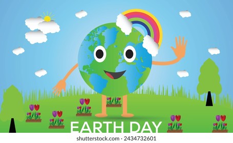 Happy Earth Day wird jedes Jahr im April begangen. Vorlage für Hintergrund, Banner, Karte, Poster mit Textinschrift.