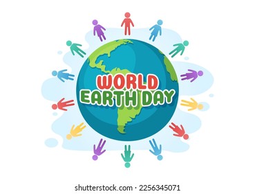 Happy Earth Day on April 22 Illustration with World Map Environment in Flat Cartoon Hand Drawn for Web Banner or Landing Page Templates